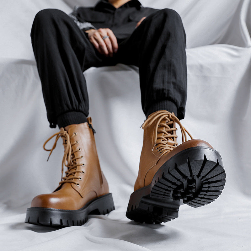 Mens Fashion Motorcycle Boots Party Nightclub Dress Black Genuine Leather Shoes High Top Cowboy Boot Handsome Boots