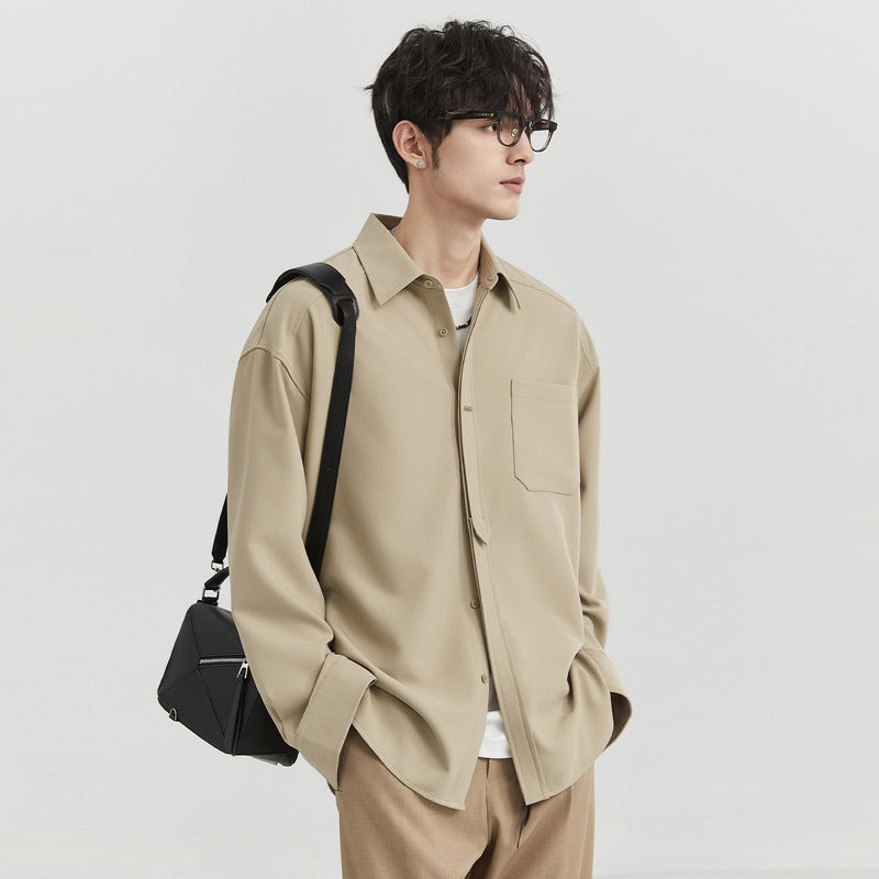 Loose-fit Ice Silk Draped Blackshirt Long Sleeve Autumn Trendy Casual Men's Wear White Shirt Jacket For Men Fashion