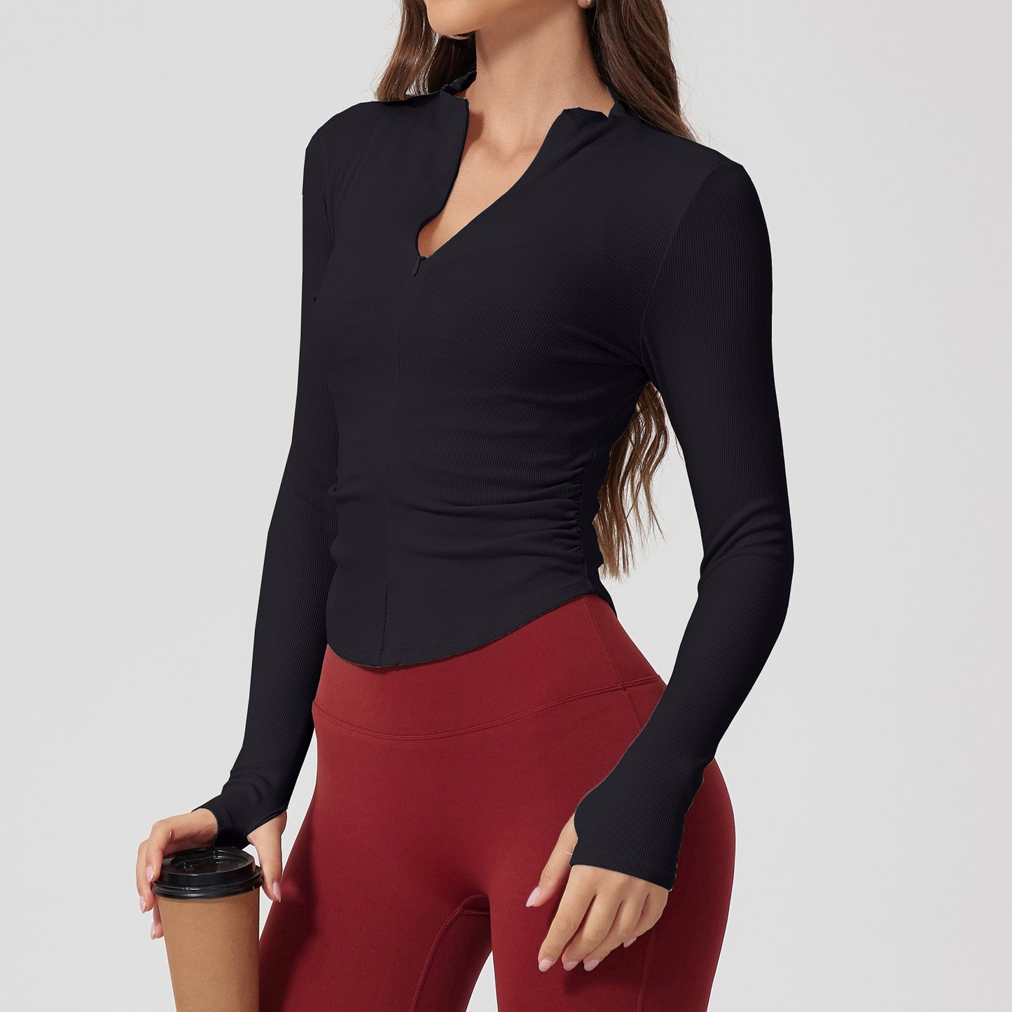 Tight Nude Feel Long Sleeve T-shirt Yoga Clothes Outdoor Sports Top Breathable Slimming Half Zipper Training Wear