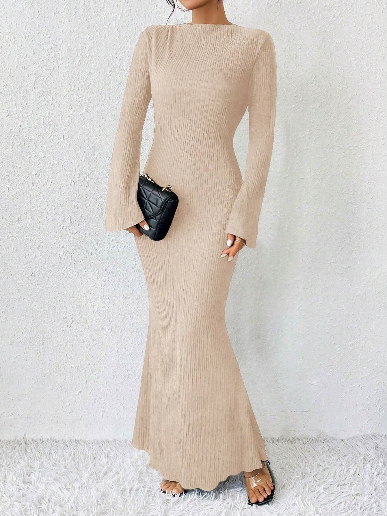Autumn Winter Backless Sexy Party Club Black Bodycon Maxi Dresses Outfits for Women Long Sleeve Dress Vestido Streetwear New