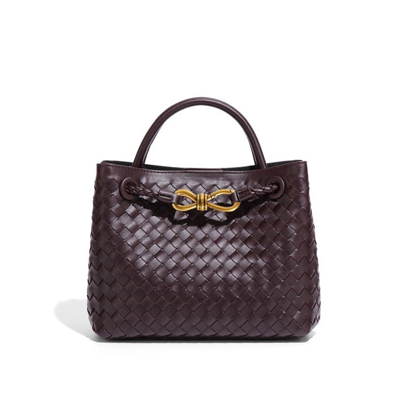 Leather Shoulder Bag Women Stylish Large Capacity Handwoven Tote Practical Versatile Crossbody Bag Minimalist Design Durable