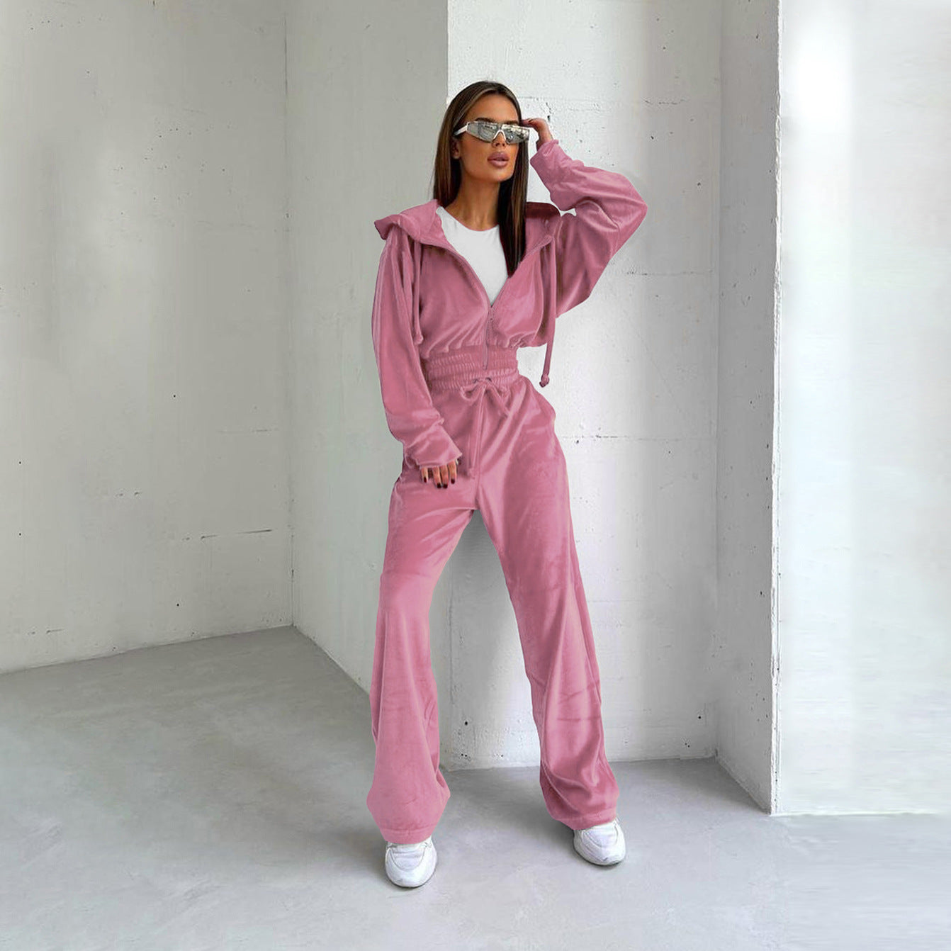 Womens 2 Piece Sweatshirt Weatpants Set Full Zip Hoodie Sweatshirt with Pocket Causal Sportswear
