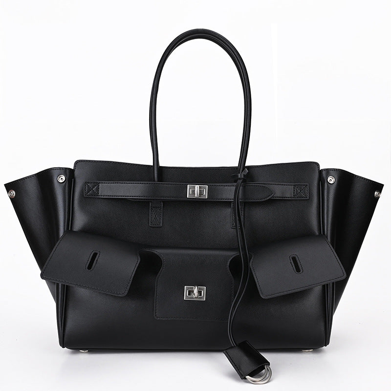 Black Bag Large Capacity Travel Luggage Bag High Quality Square Buckle Design Shoulder Luxury Handbag Shopper Women Bag