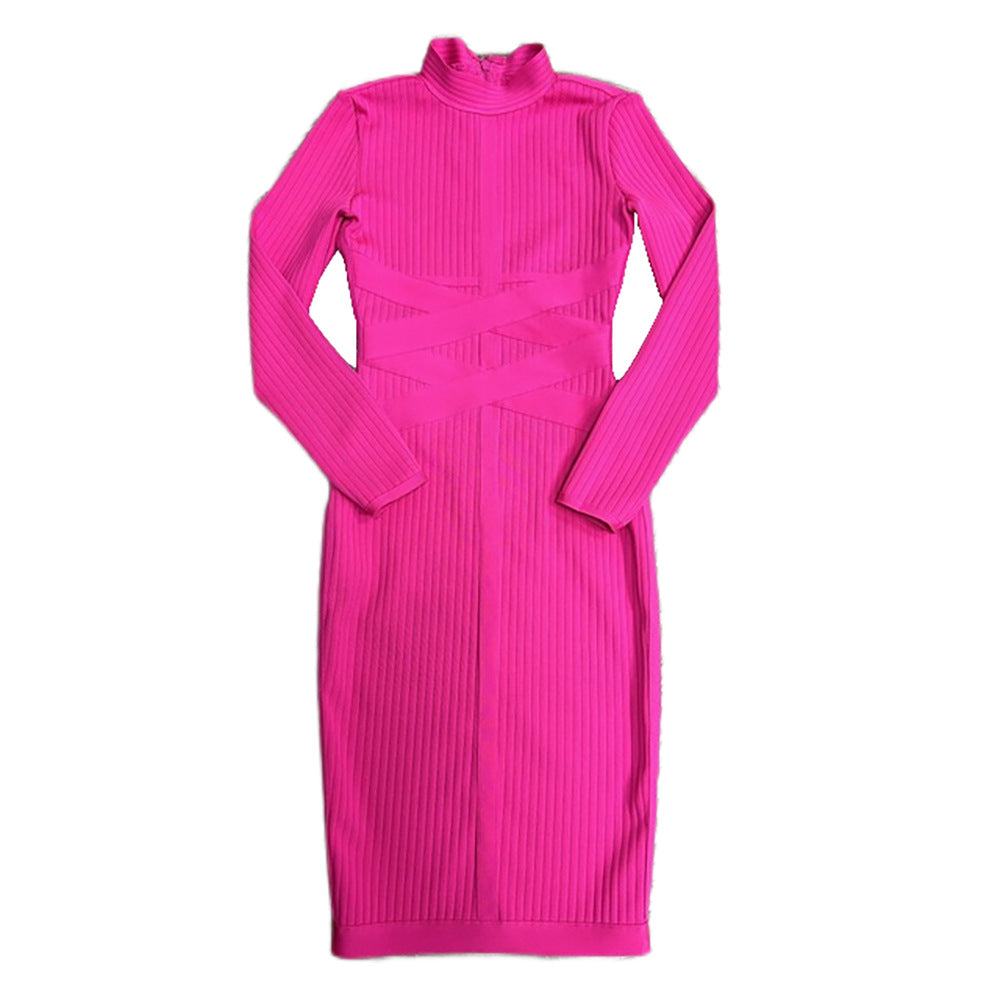 Stand Collar Long Sleeve Dress Slimming Smooths Your Silhouette Women's Fashionable European American Clothing