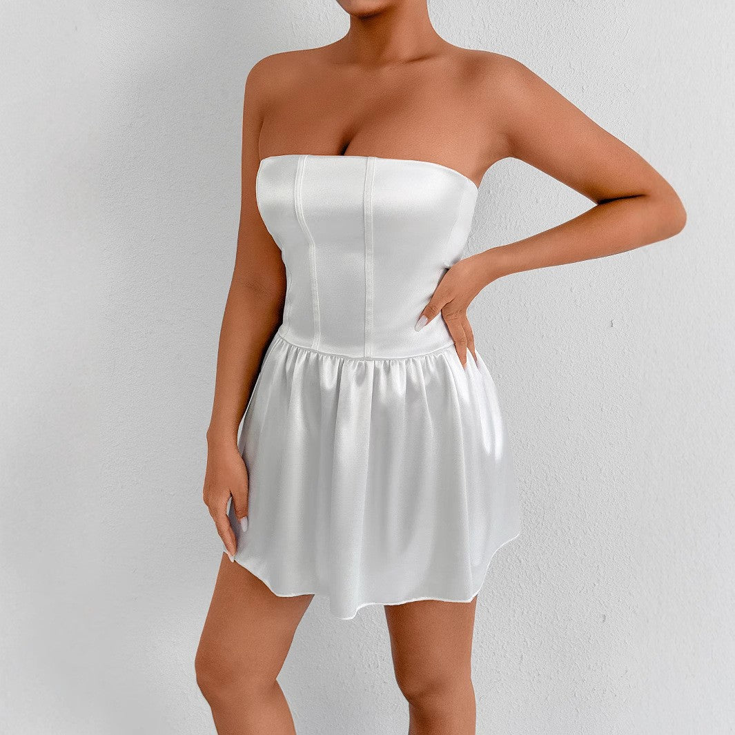 Townlike Waist Wrap A-line Pleated Dress Women Strapless Mini 2025 Spring Summer Dress Backless Nightclub Sexy Party Dresses