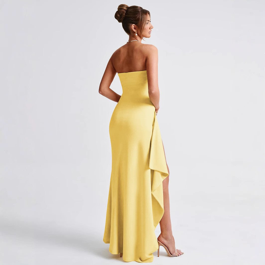 Women's Gorgeous Sexy Solid Color Sleeveless Backless Chest Wrapped Long Dress Party Atmosphere High-End Evening Dress
