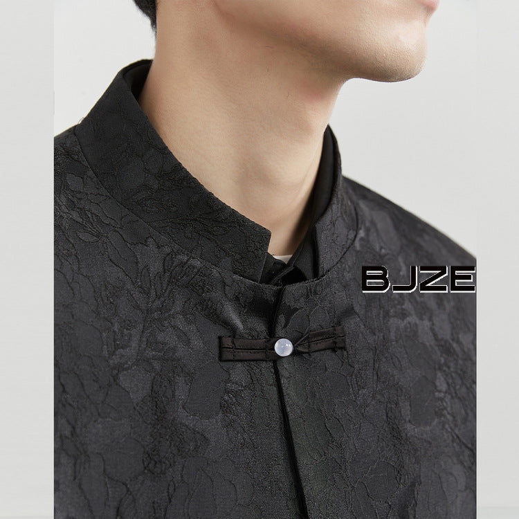 Floral Blazer Jacket Mens Clothing 2025 Business Casual Elegant Men's Blazers Stand Collar Slim Fit Suit Coats Male