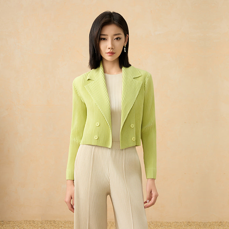 Women Jacket British Style Commuting Slim Double-breasted Solid Color Design Short Jacket