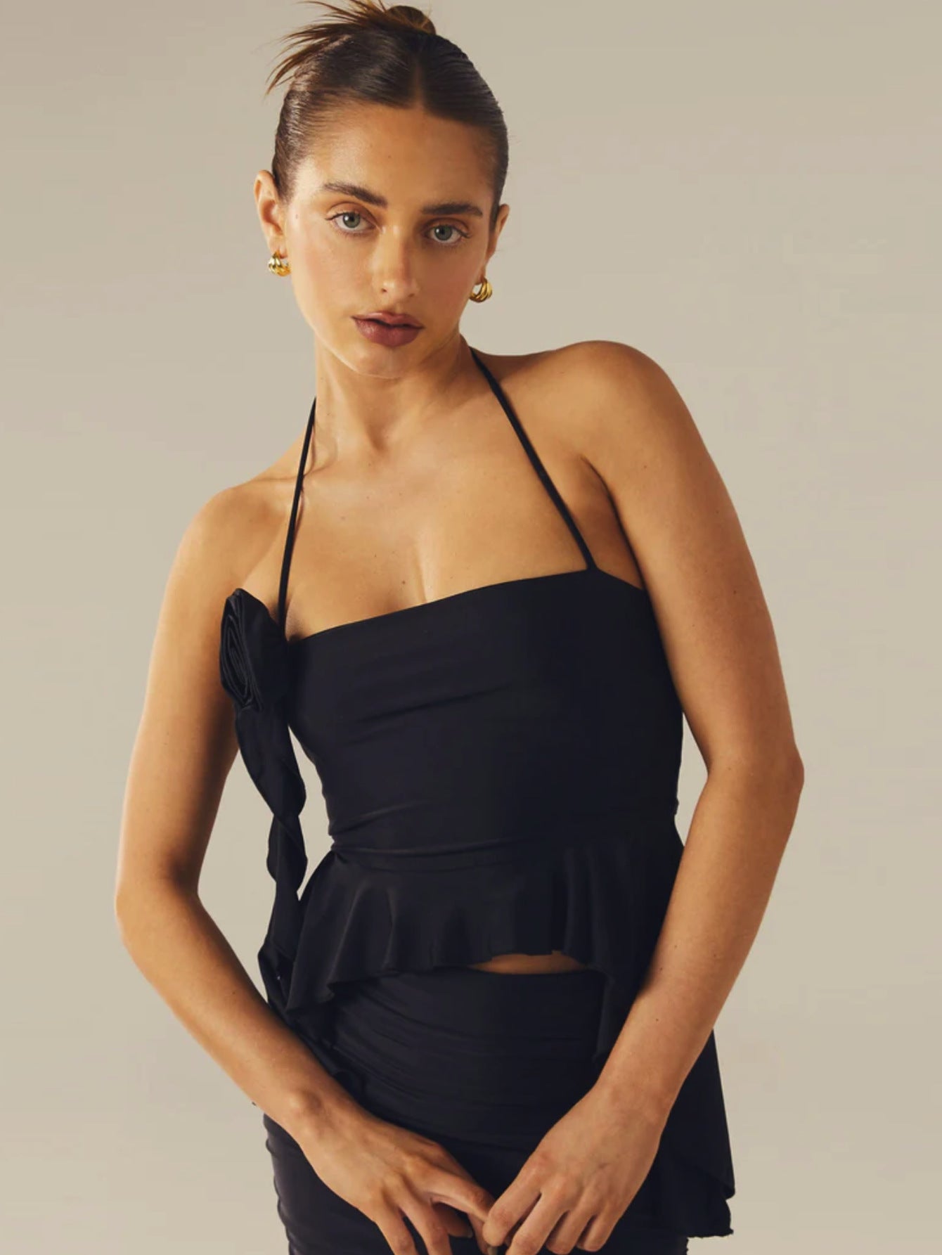 Womens Halter Short Dress Irregular Ruffle Strapless Hem Bodycon Dress Sleeveless Backless Split Party Dress