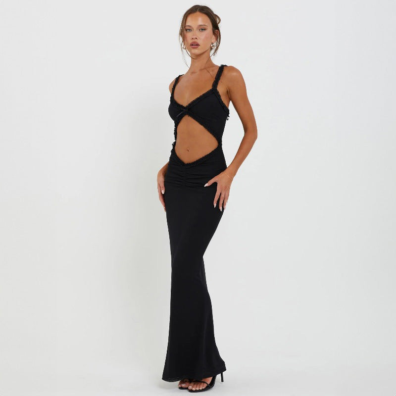 Backless Hollow Out Sexy Party Dress Women Spaghetti Strap Summer Dress Elegant Maxi Long Slim Bodycon Dresses
