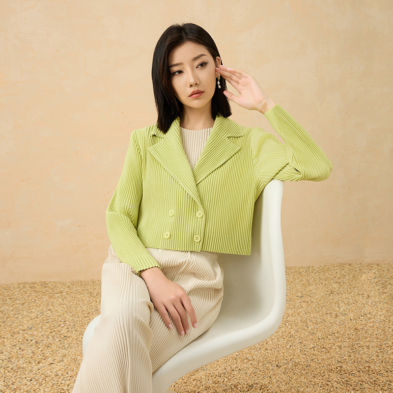 Women Jacket British Style Commuting Slim Double-breasted Solid Color Design Short Jacket