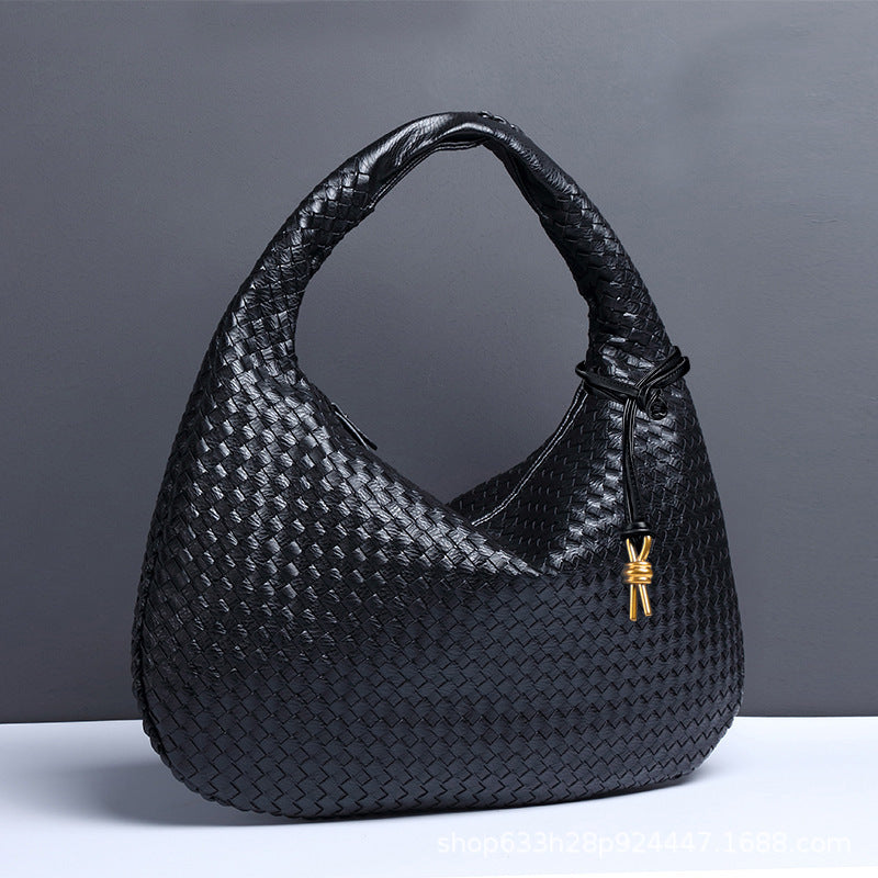New Vegan Leather Hobo Bag Handmade Woven Casual Female Half Moon Handbag Big Capacity Patchwork Zipper Women Tote Shoulder Bags