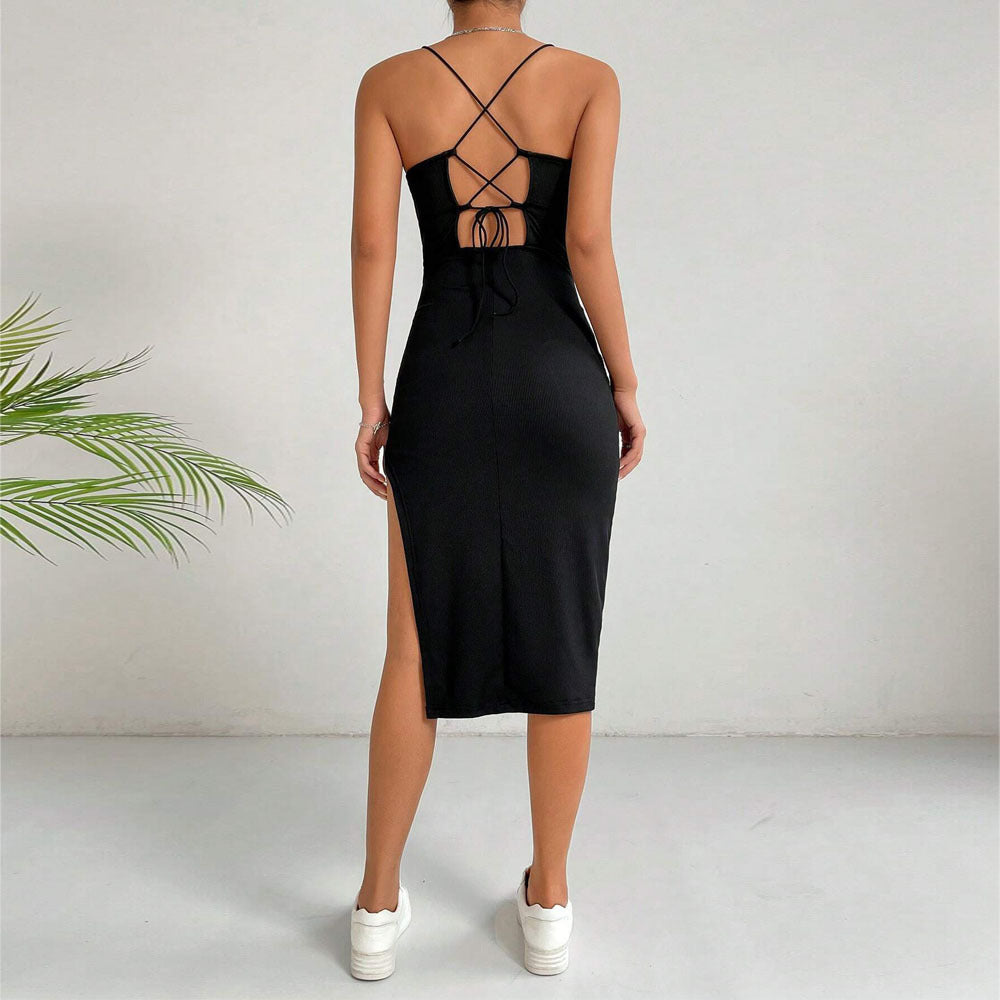 Sexy Sleeveless Slim Long Dress Women Party Club High Split Spaghetti Strap Dresses Woman Bodycon Dress Female
