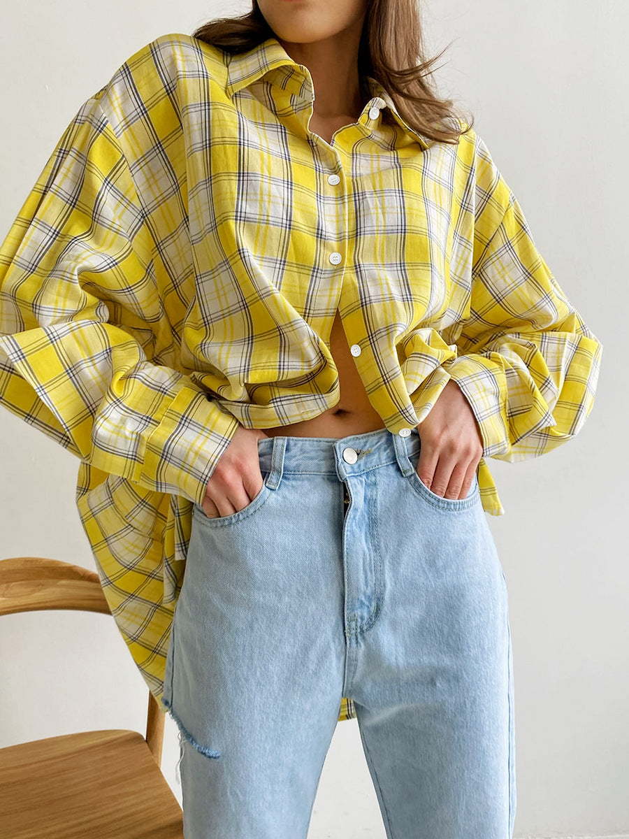 100% Cotton Women's Fashion Long Sleeve Loose Top Summer Casual Shirt