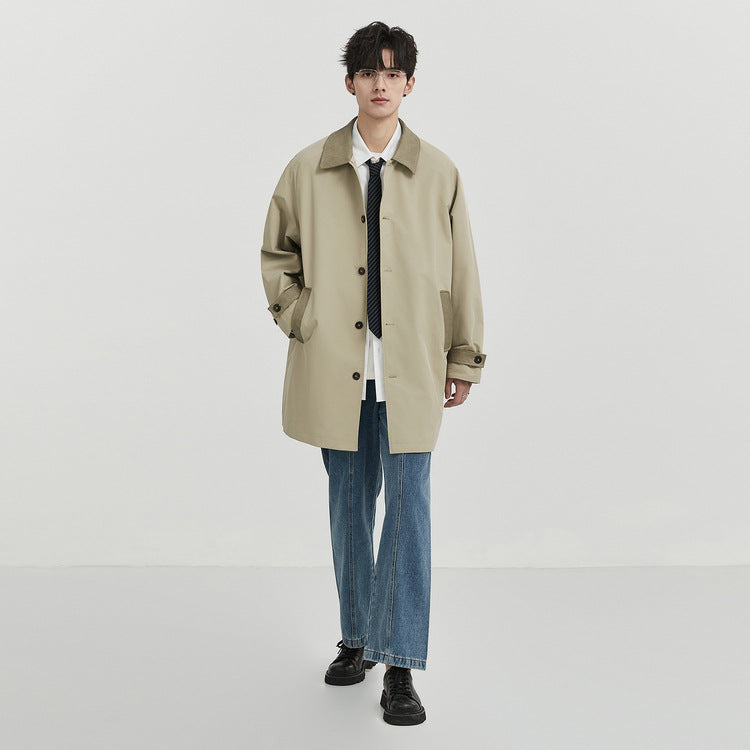 Spring Autumn Men Long Coat Windbreaker Casual Loose Design Solid Color Trench Men Fashion Korean Style Mens Jackets Outerwear