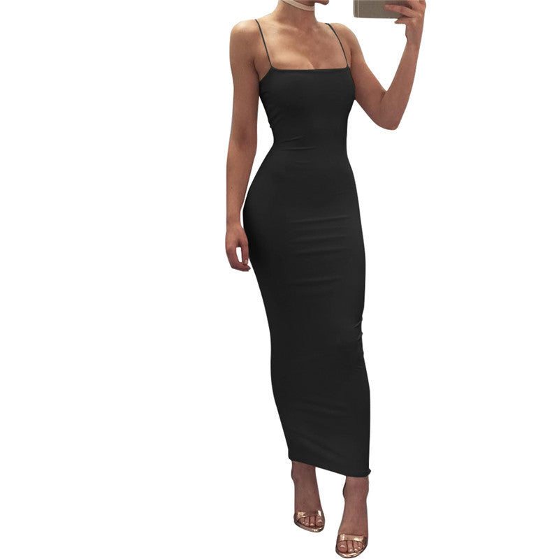Autumn Winter Women Solid White Black Strap Midi Dress Bodycon Sexy Streetwear Party Club Elegant Fashion Clothes