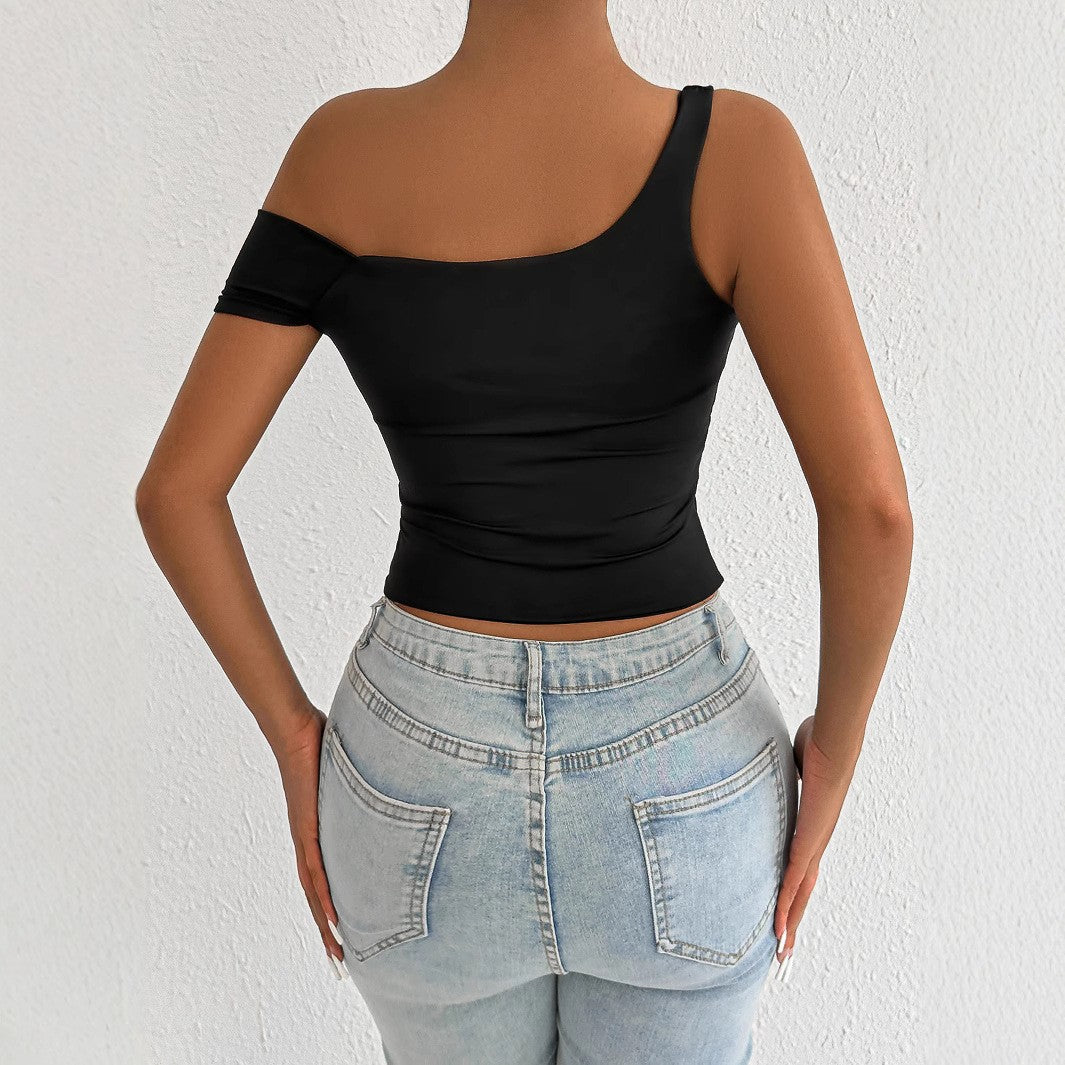 Sleeveless Collar Crop Top Women Tank Tops Casual Summer Black T Shirts Sexy