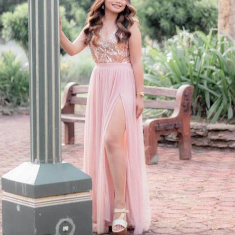 Evening Dress Long Spaghetti Strap Split Back Sexy Gauze Cocktail Party Blackish Green Gray Pink Rose Red Dark Blue Girl