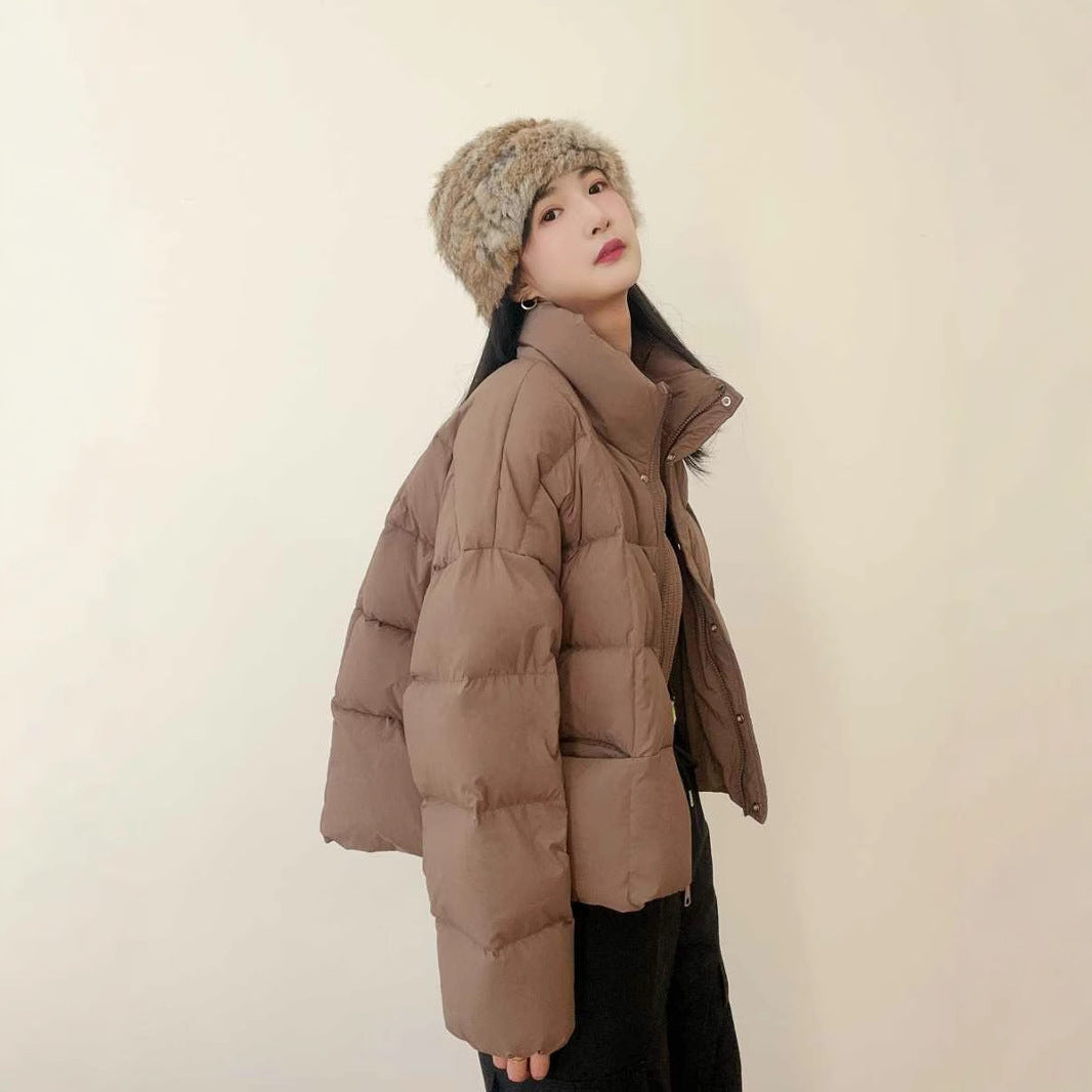 Women's Short Vertical Collar Loose Solid Color Bread Suit Student's Cotton-padded Coat for Small Winter High-end Girl's Coat