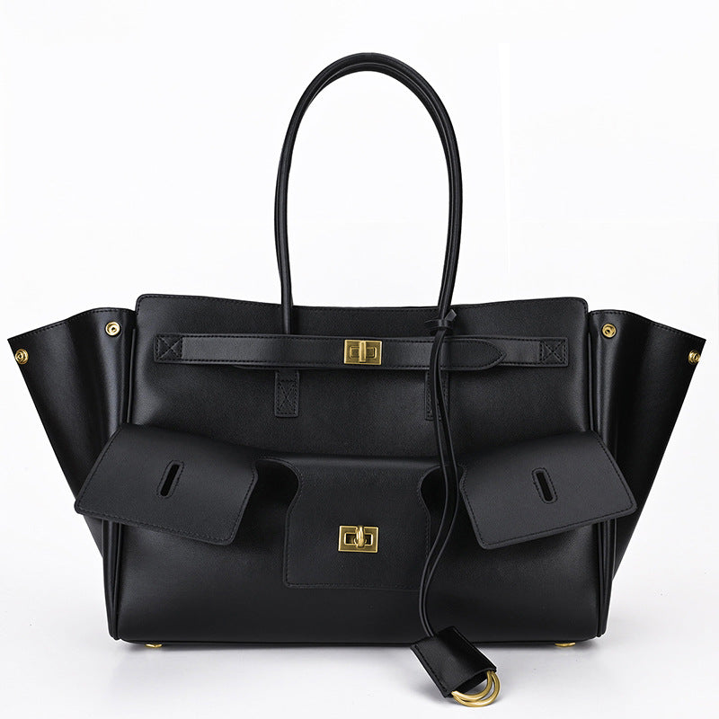 Black Bag Large Capacity Travel Luggage Bag High Quality Square Buckle Design Shoulder Luxury Handbag Shopper Women Bag