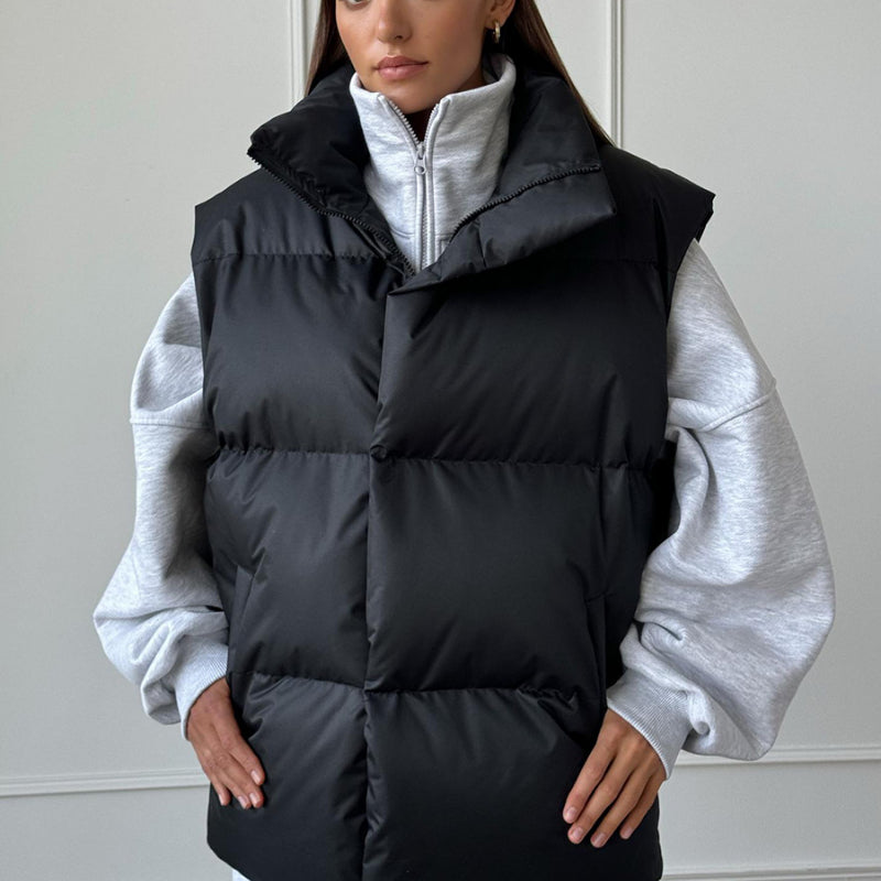 Zipper Down Cotton Vest Women Autumn Winter Long Loose Casual Waistcoat Women Clothing