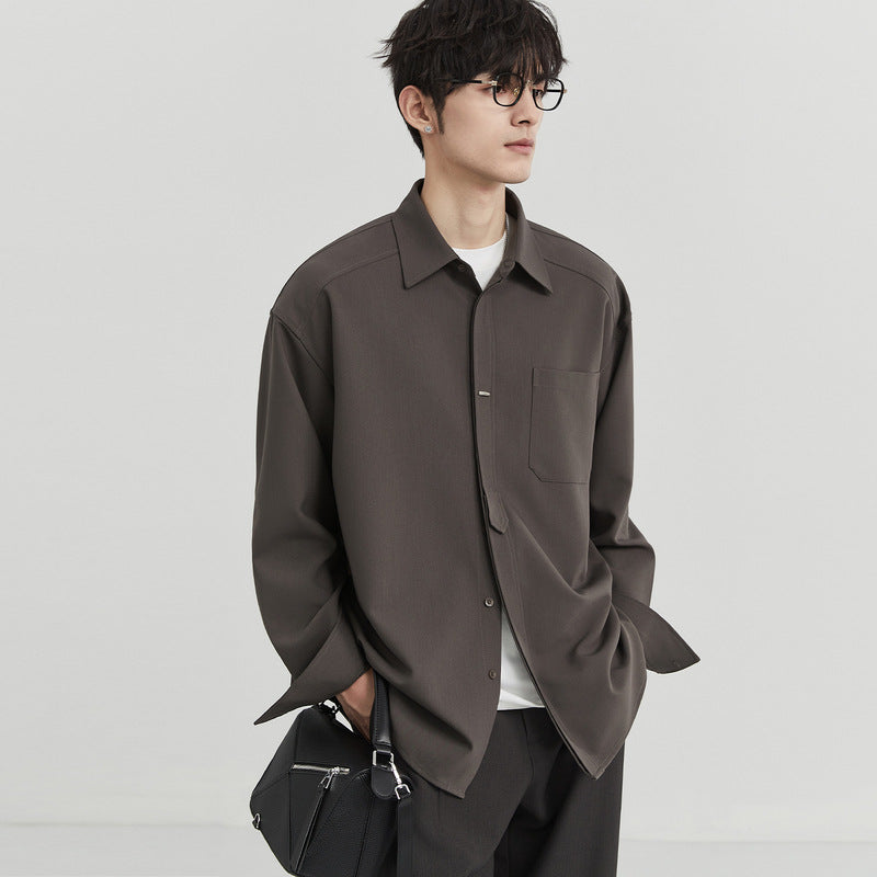 Loose-fit Ice Silk Draped Blackshirt Long Sleeve Autumn Trendy Casual Men's Wear White Shirt Jacket For Men Fashion