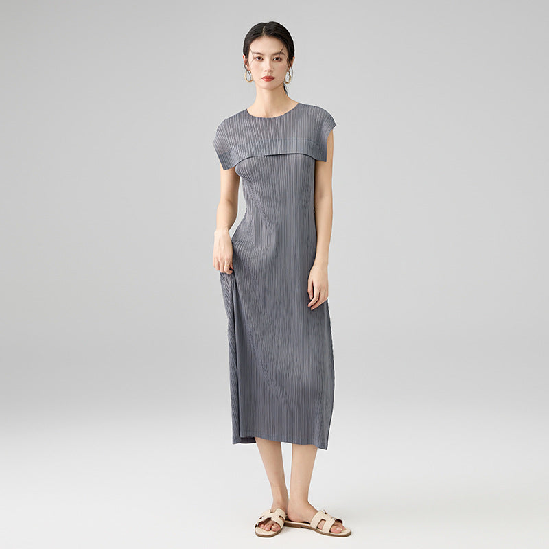 Spring and Summer New Temperament Round Neck Sleeveless Comfortable Casual Peplum Long Skirt