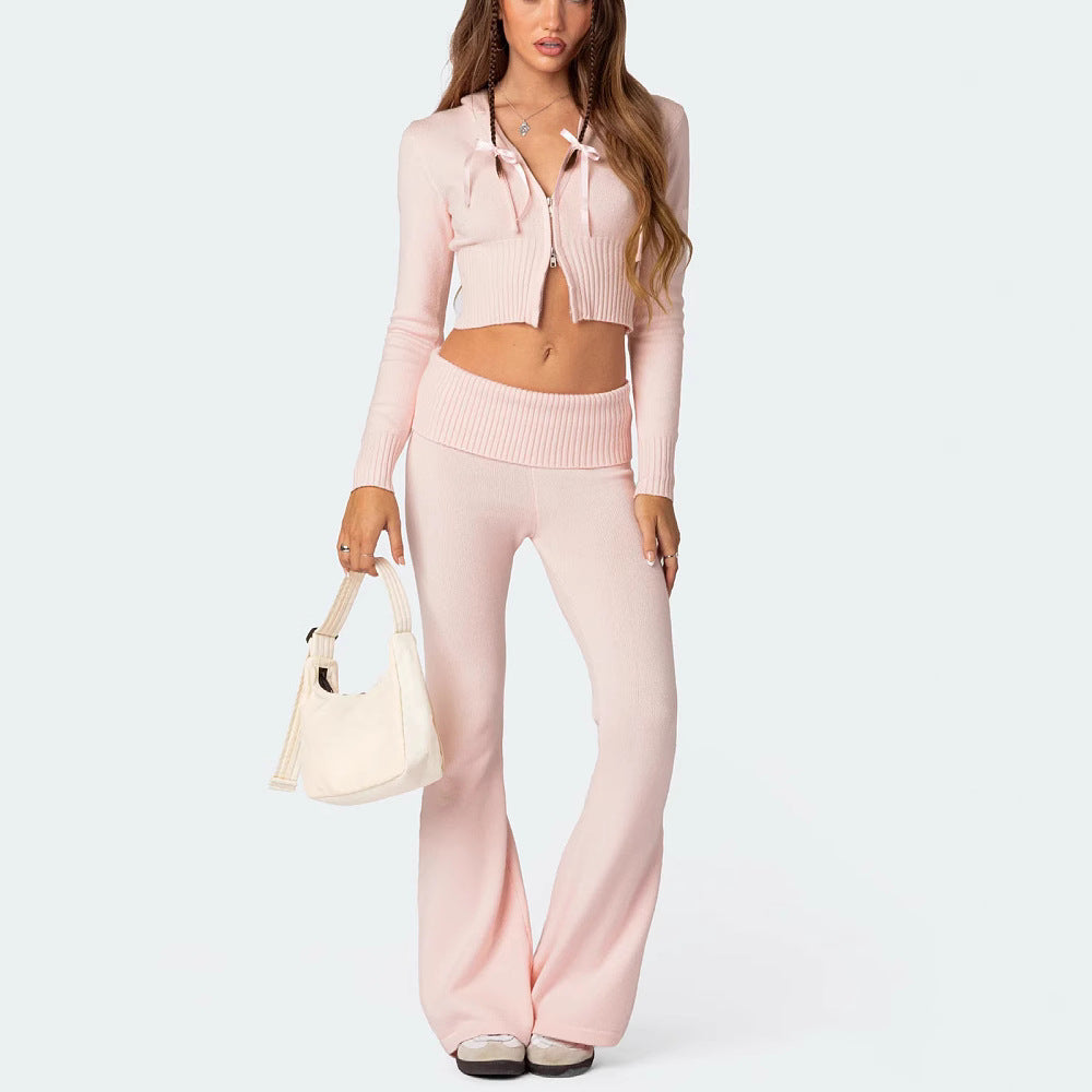 Women’s Two Piece Outfits Set Long Sleeve Zip Up Cropped Hoodie and Bootcut Pants Set Loungewear