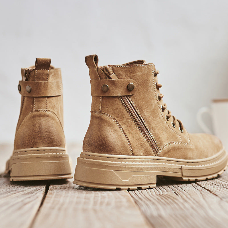 Warm Plush Fur Winter Boots Men's Suede Leather High Top Shoes Outdoor Fashion Sports Male Motorcycle Boots New Trend Snow Shoes