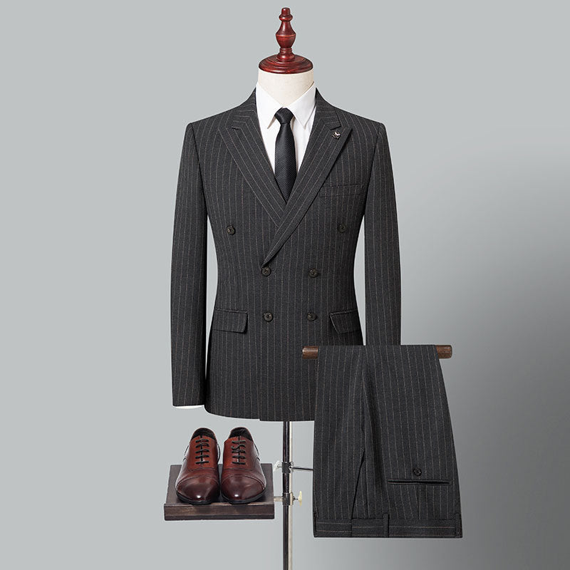 Double-breasted Suit Two-piece, Men's Fashion Slim Dress Jacket with Pants,Wedding / Business Men Sets