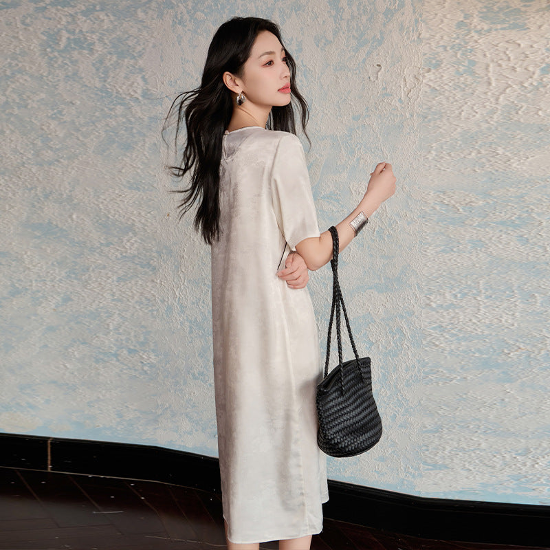 Chinese Style Short Sleeve Acetate Embroidery Dress
