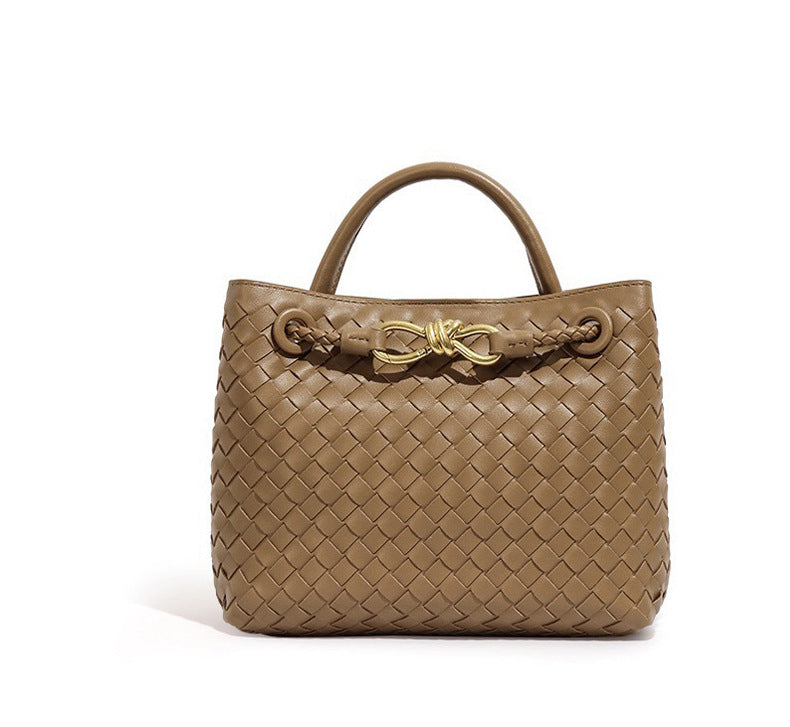 Leather Shoulder Bag Women Stylish Large Capacity Handwoven Tote Practical Versatile Crossbody Bag Minimalist Design Durable