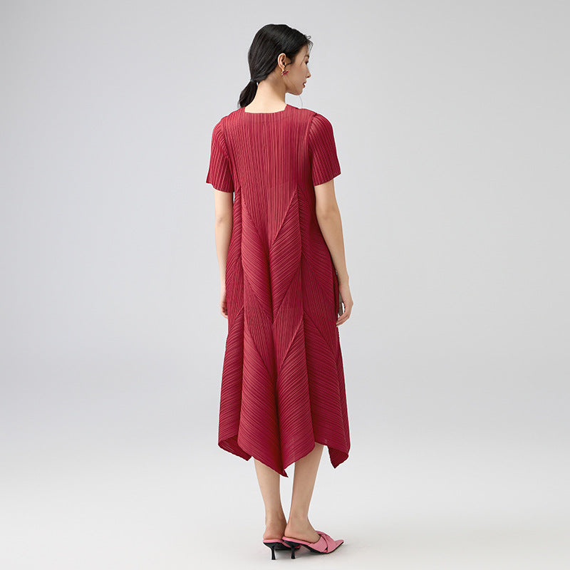 Summer New Hand-pressed Pleated Fashion Loose Large Size Casual Short-sleeved Bud Dresses