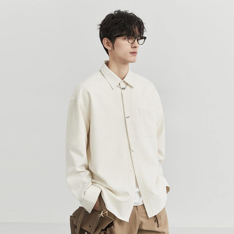 Loose-fit Ice Silk Draped Blackshirt Long Sleeve Autumn Trendy Casual Men's Wear White Shirt Jacket For Men Fashion