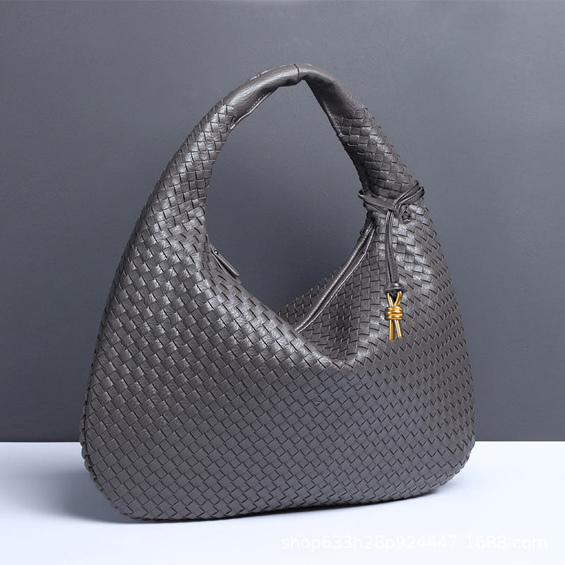 New Vegan Leather Hobo Bag Handmade Woven Casual Female Half Moon Handbag Big Capacity Patchwork Zipper Women Tote Shoulder Bags