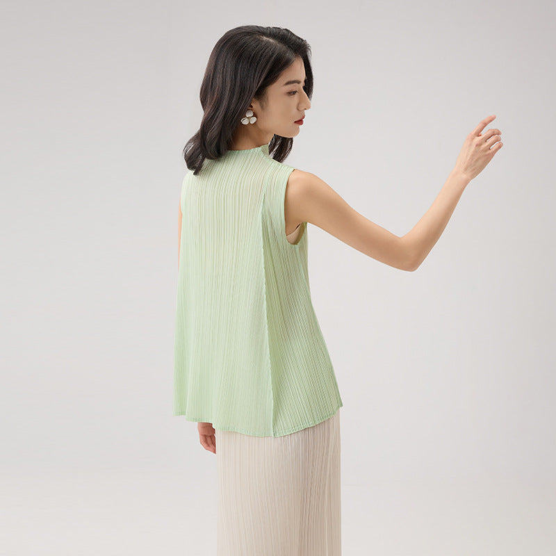 Summer Chic Mint Green Sleeveless Stand Collar Vest Basic Slimming Versatile Top For Women