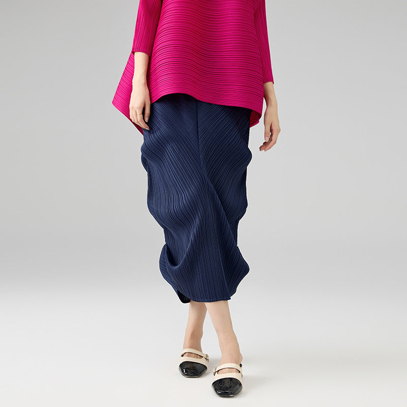 Women's Elegant Niche Design Pleated A-line Skirt Summer Fashion Irregular Elastic Wiast Loose Skirts