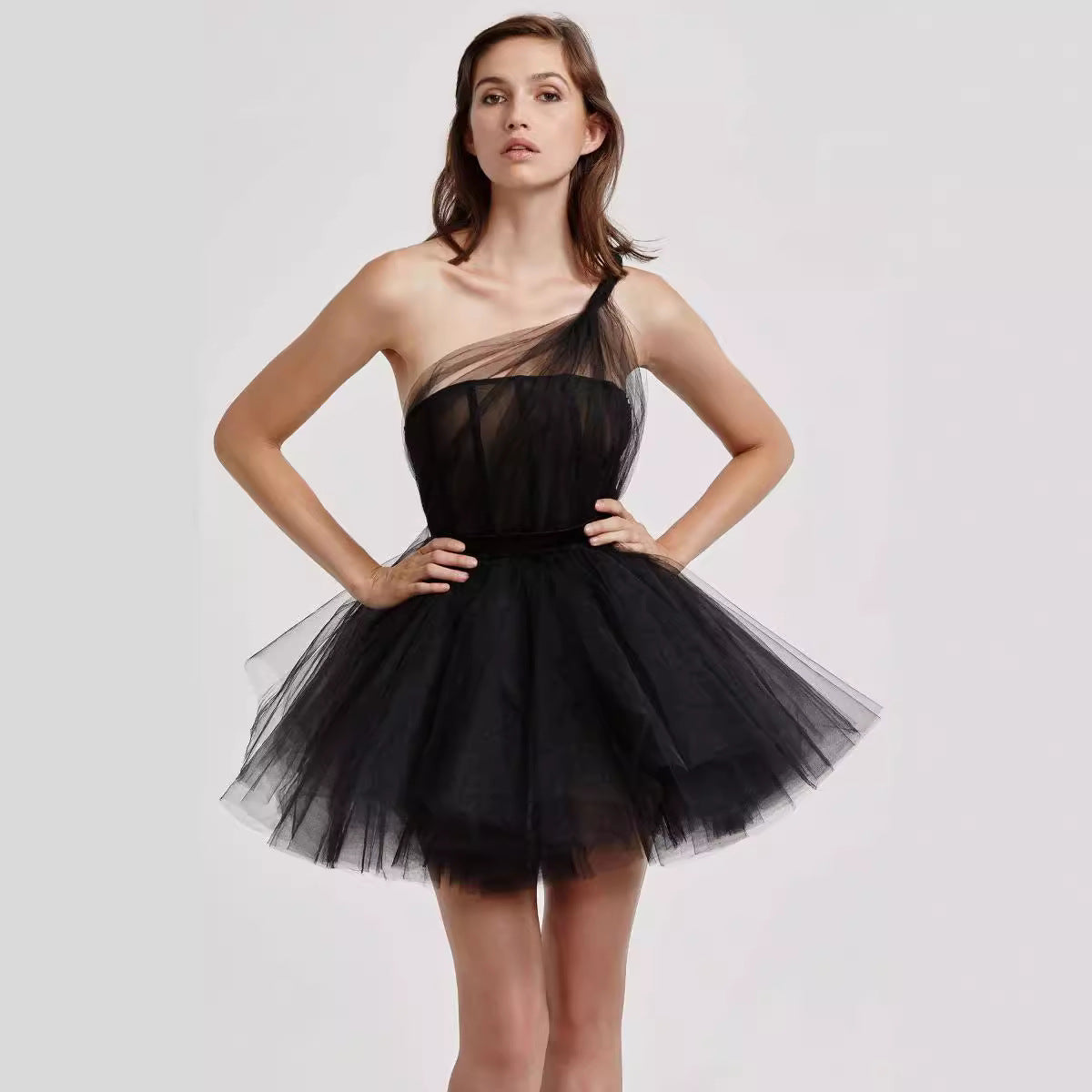 Women Strapless Off Shoulder Party Dress Summer Sexy Sleeveless Tulle Mesh Short Dress Lace Up Bow Puffy A Line Evening Dress