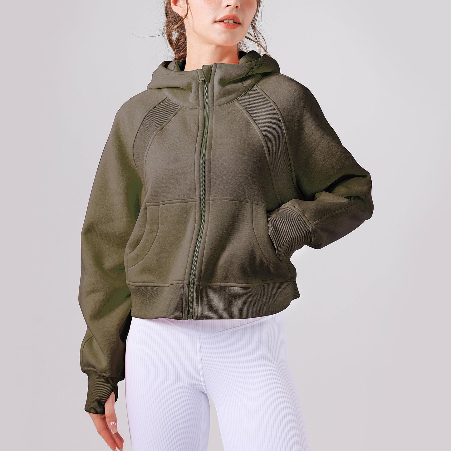 Women New Fleece Yoga Hoodie Jackets Winter Long Sleeve Loose And Thick Casual Full Zip Blazer Running Workout Sportswear Coat