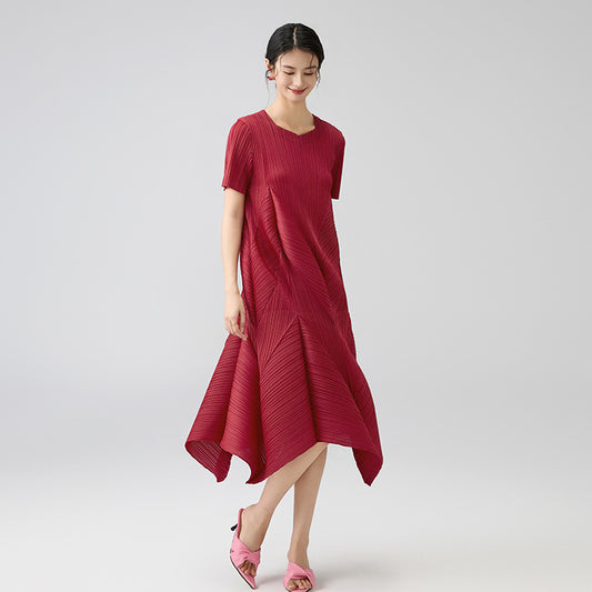 Summer New Hand-pressed Pleated Fashion Loose Large Size Casual Short-sleeved Bud Dresses