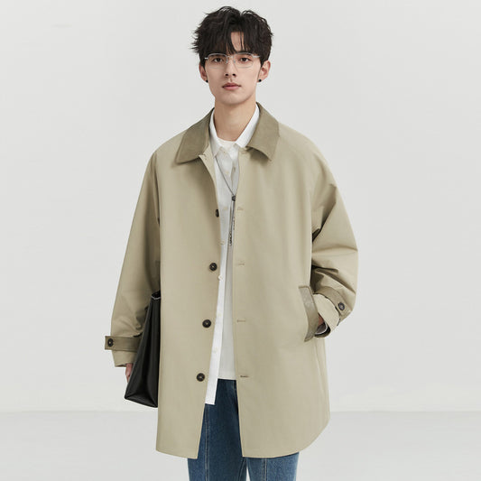 Spring Autumn Men Long Coat Windbreaker Casual Loose Design Solid Color Trench Men Fashion Korean Style Mens Jackets Outerwear