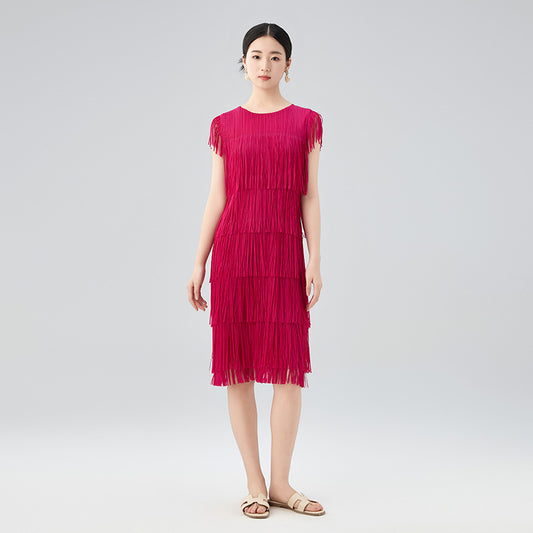 Summer New Fringe Short-sleeved Slim Thin Dresses