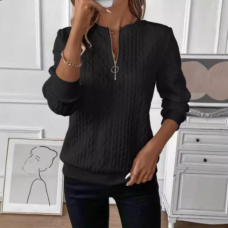 Solid Color Autumn Winter Women's Pullover Sweater Casual Zipper Knitwear Knitted Top Sweaters