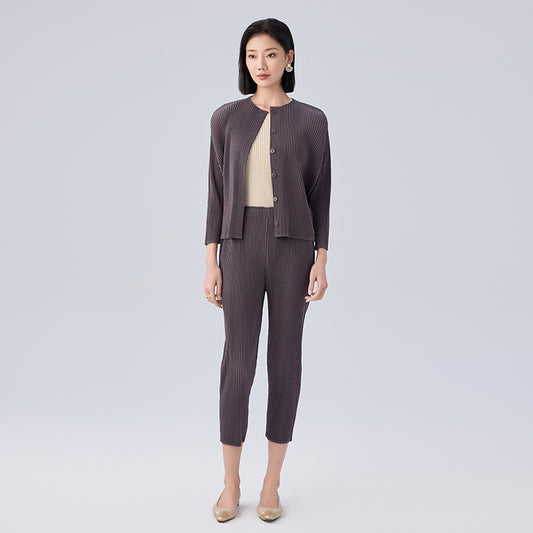 Autumn Fashion Single-breasted Cardigan Long-sleeved Jacket + Loose Small Leg Pants Thickened Solid Design