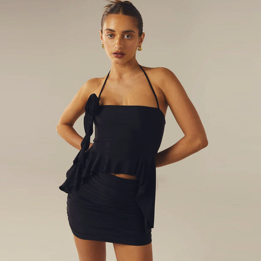 Mini Dress Women Street Off Shoulder Sleeveless Lace Stitching Robe Lady Party Concise Clothing