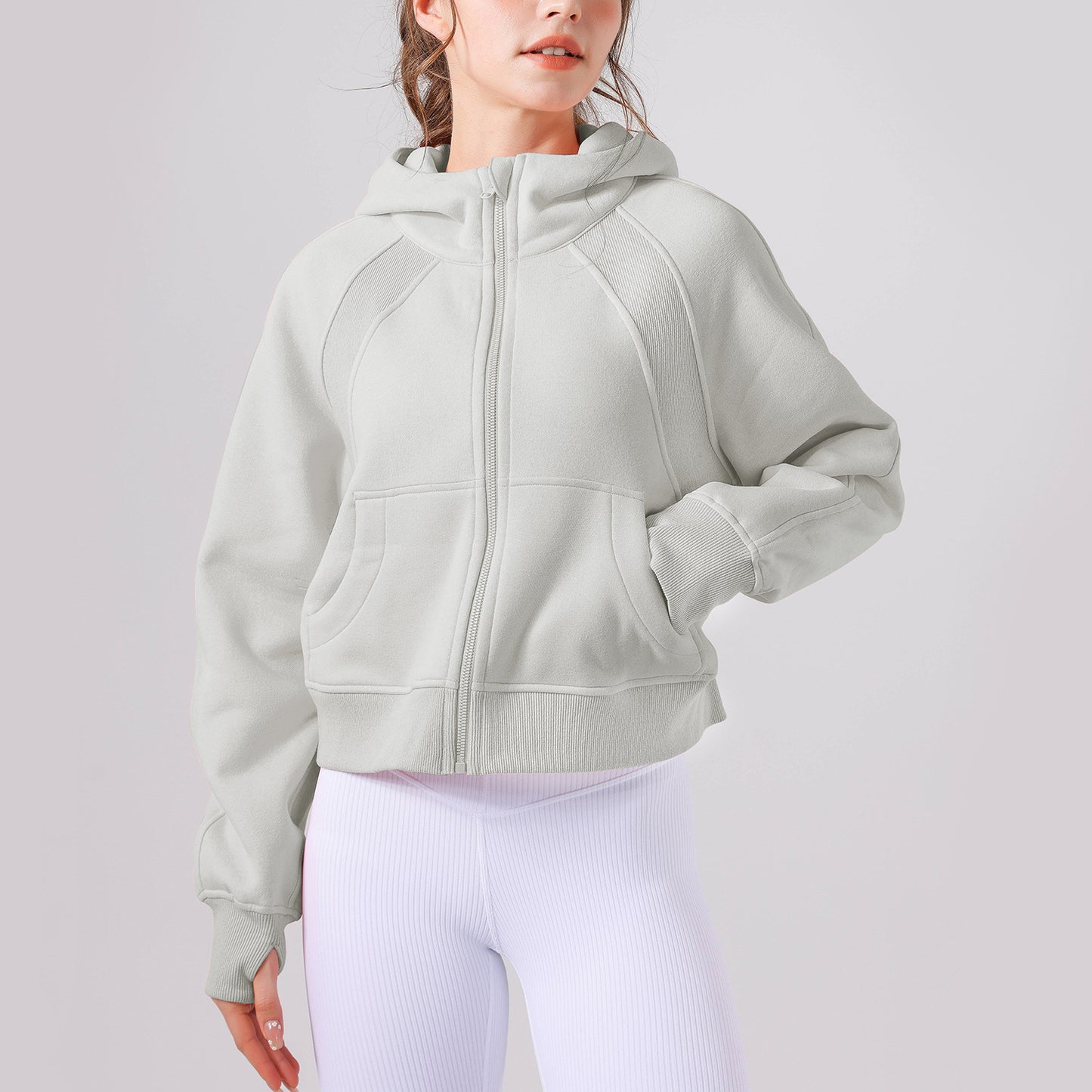 Women New Fleece Yoga Hoodie Jackets Winter Long Sleeve Loose And Thick Casual Full Zip Blazer Running Workout Sportswear Coat