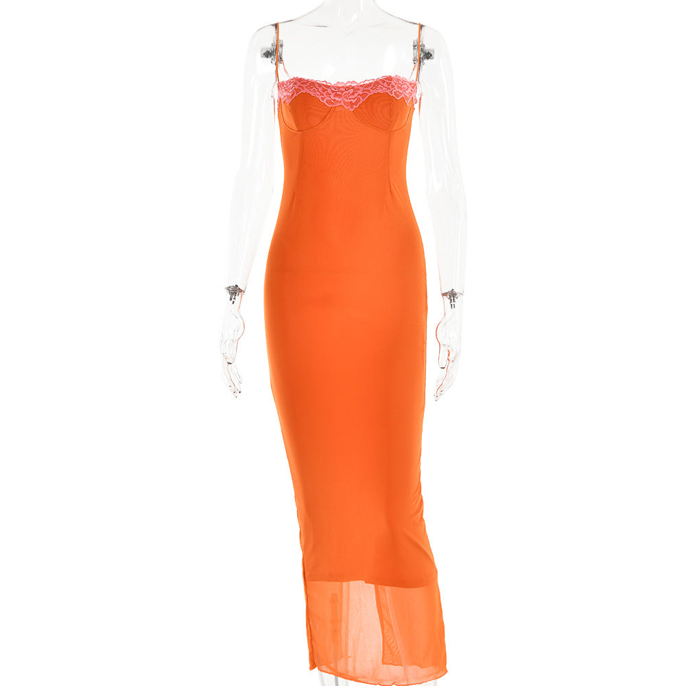Sexy Long Dress Women's European American Style Summer New Arrival Lace Trimmed Tank Dress Sleeveless For All Occasions