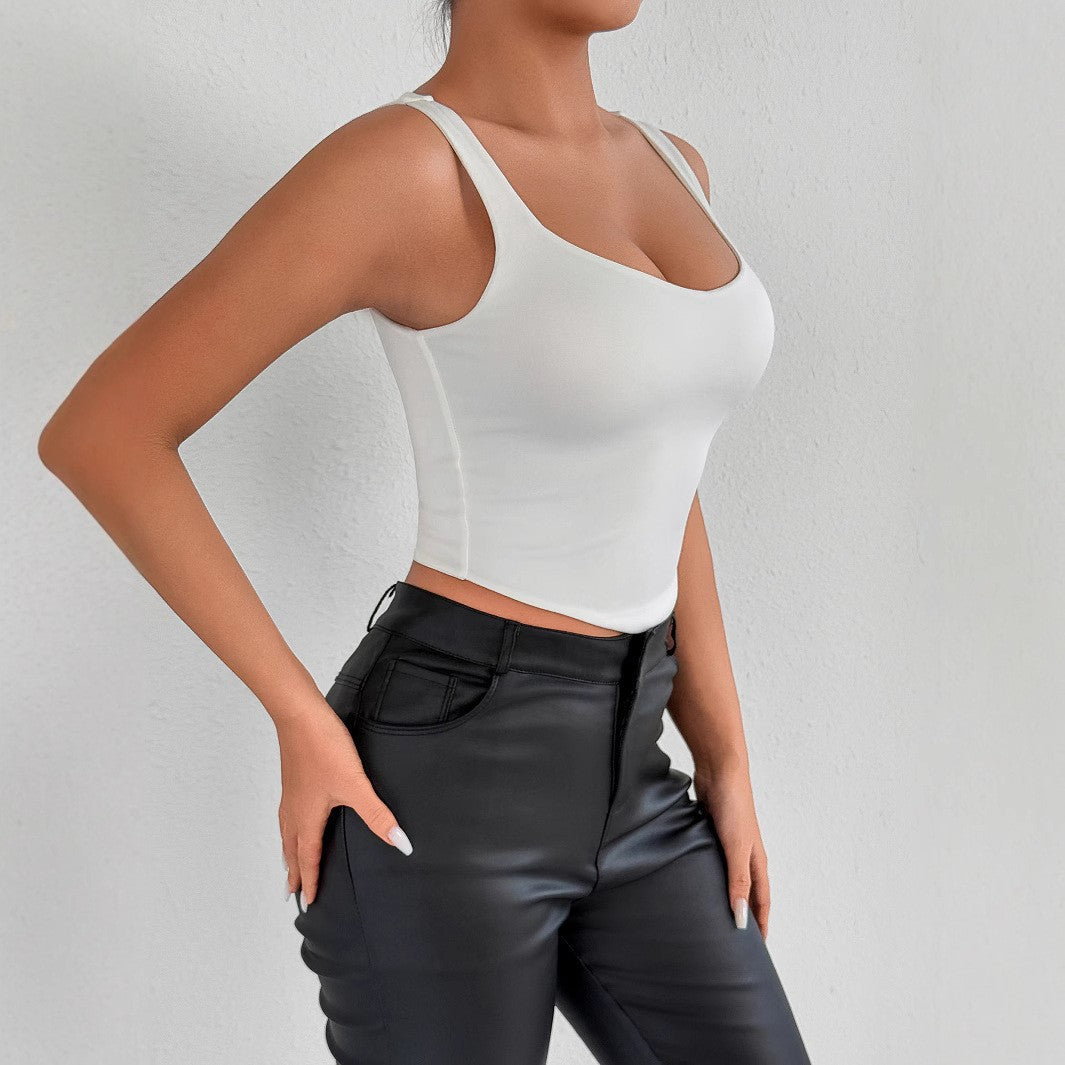 Women Sexy Shoulderless Low Neck Suspender Nightclub Street Style New Fashion White Slim Fit Suspender Spring And Summer