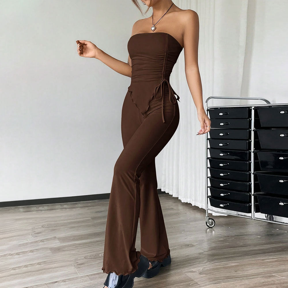 Women's Two-piece Strapless Top, Long Pants, Sexy Street Fashion Set for Spring and Summer