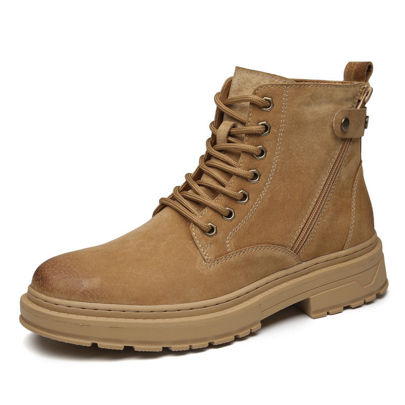 Warm Plush Fur Winter Boots Men's Suede Leather High Top Shoes Outdoor Fashion Sports Male Motorcycle Boots New Trend Snow Shoes
